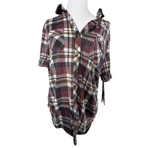 Eden & Olivia maternity size XL Plaid button up pockets short sleeve with ties